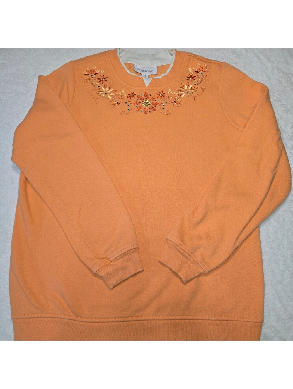 Vintage Breckenridge Embroidered Sweatshirt M Orange Collar Grandmacore Fall